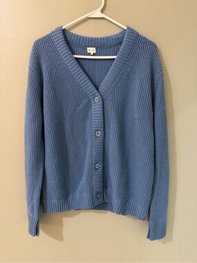 KULE Whitney Cardigan in blue, a premium knitwear staple blue size small